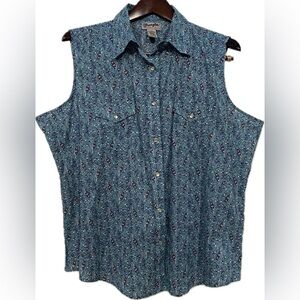 VINTAGE WRANGLER WRANCHER XXL WOMENS PEARL SNAP COTTON PAISLEY SLEEVELESS TOP